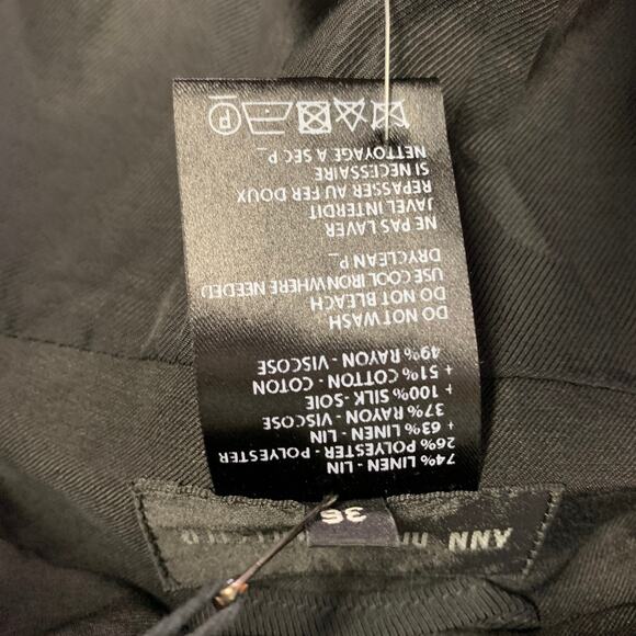 Size S Black Linen Blend Stripe Layered Double Breasted Trench Coat - Picture 8 of 9